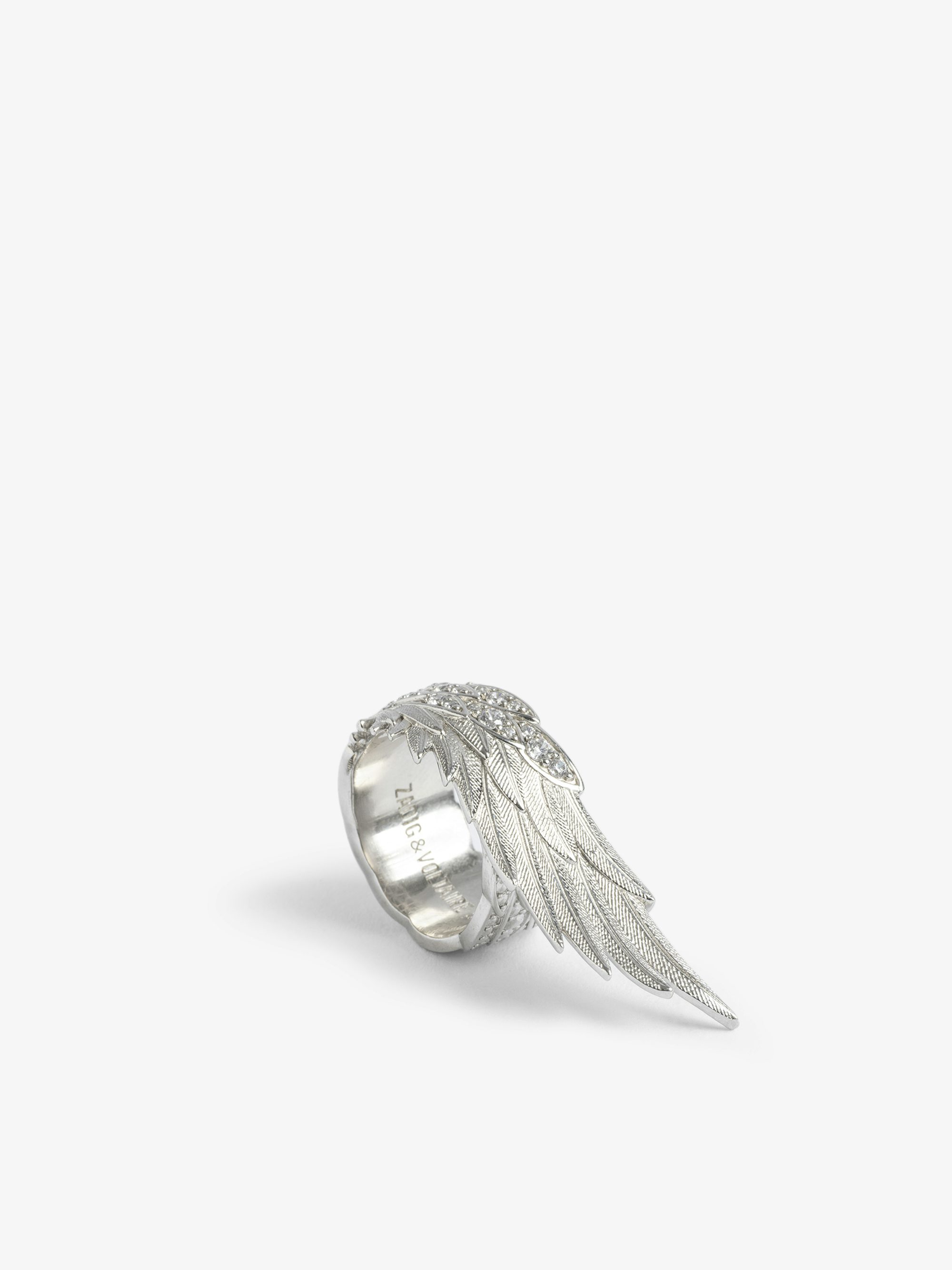 Rock Feather Spread Ring - Two-tone wing ring in brass set with crystals.